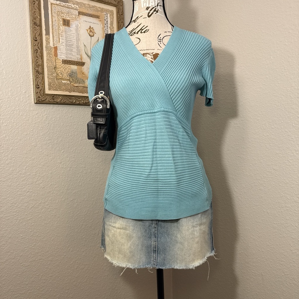 Y2K Vintage August Silk Ribbed Wrap Style Top Blouse Women’s Size Small